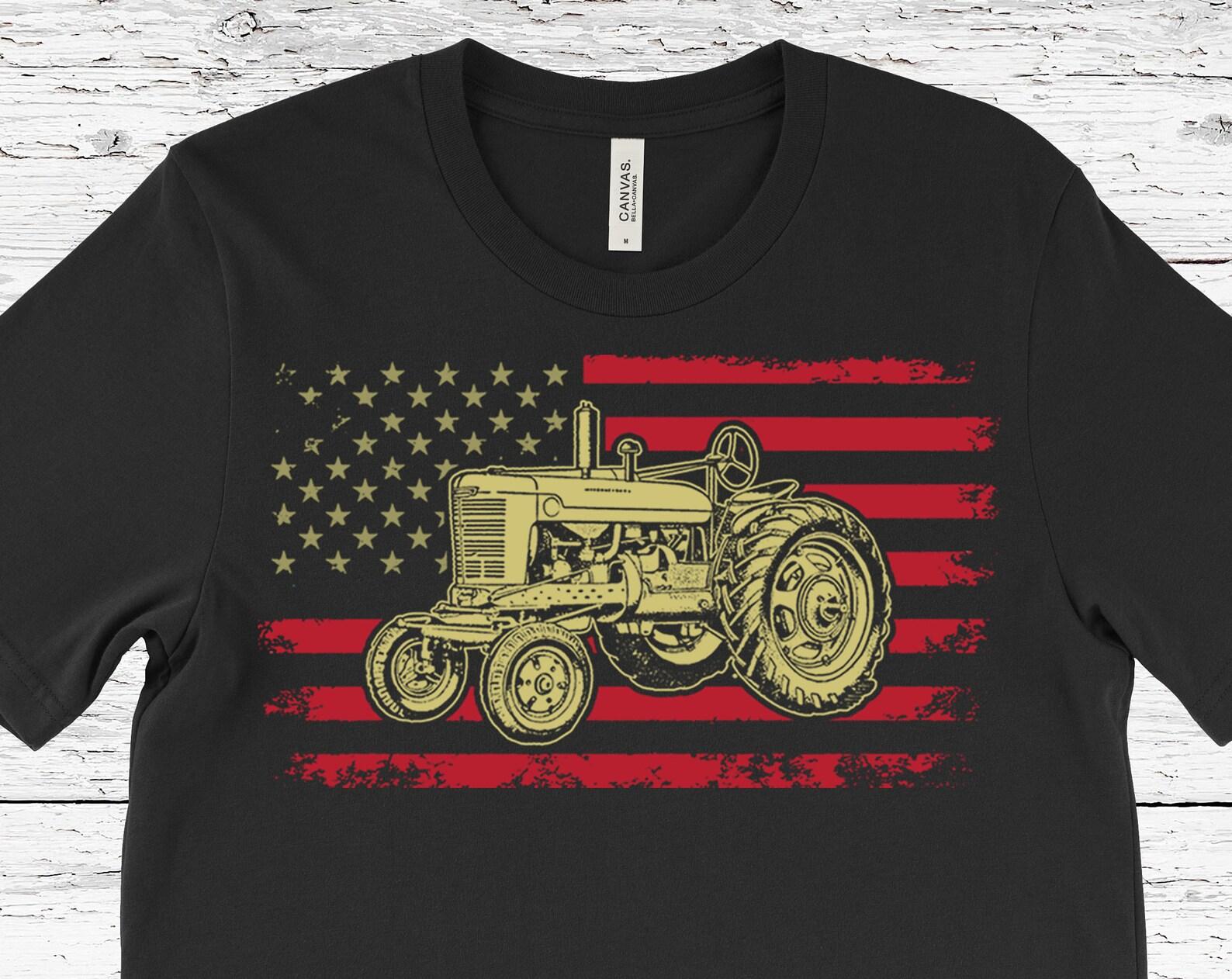 Tractor American Flag Farming Vehicles Cars Vintage Patriotic T-Shirt, Tractors Lovers, Farmer Gifts, Farm Dad Adult, Kids, Youth, Unisex, 110