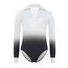 Boys Gymnastics Dance Leotard Turn Down Collar Long Sleeve Shiny Rhinestones Gradient Color Bodysuit
