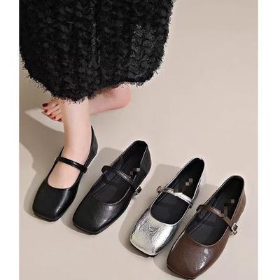 Retro Square Head Shallow Mouth Single Shoes New Skirt Evening Breeze Gentle Flat Mary Jane Small Leather Shoes French