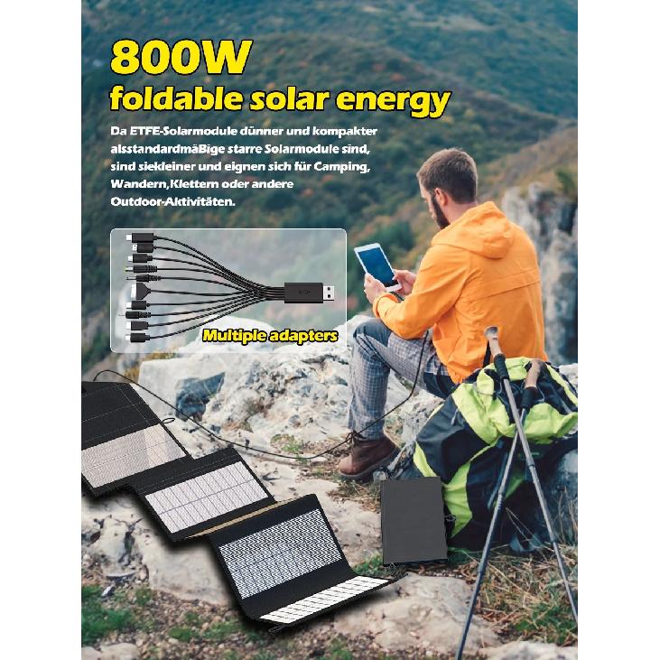 800W High Efficiency Foldable Solar Panel, 23.5% Conversion Rate, Lightweight Portable Solar Power for Camping