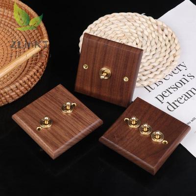 Drewno Orzechowe Czarne Retro Brytyjski Włącznik Światła Gniazdko Nocna Lampa Ścienna Przełącznik Ściemniacz LED Czyste Drewno Mosiężny Przełącznik Kołyskowy Panel