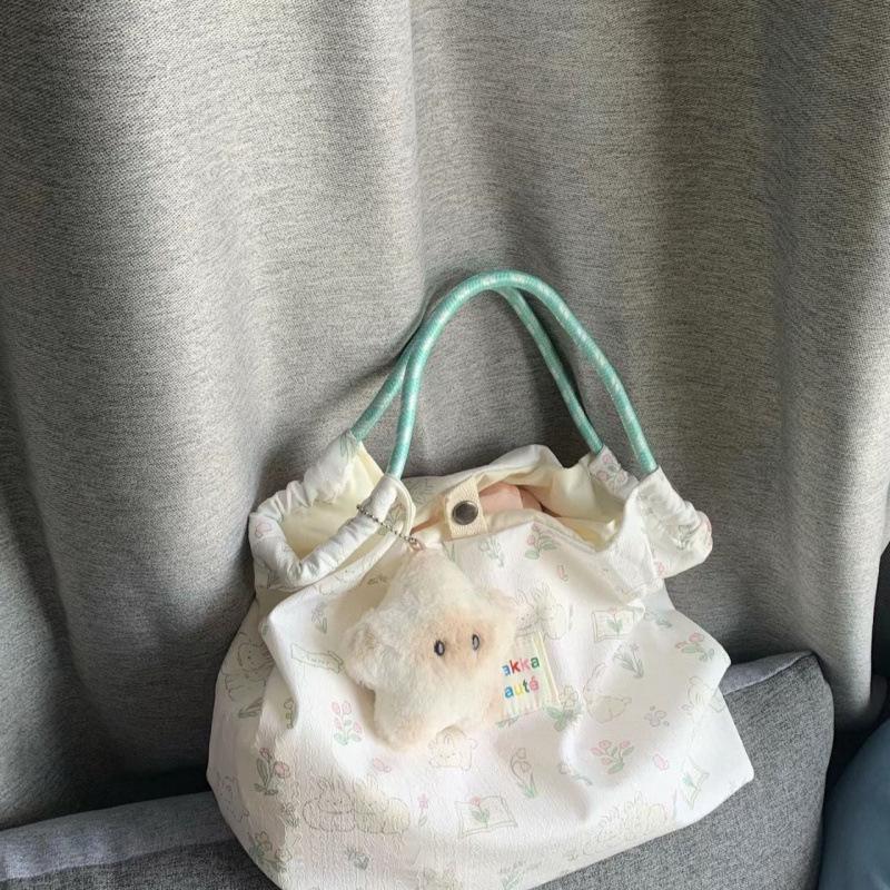 Korean Style Cartoon Rabbit Canvas Shoulder Bag - Large Capacity for Female Students