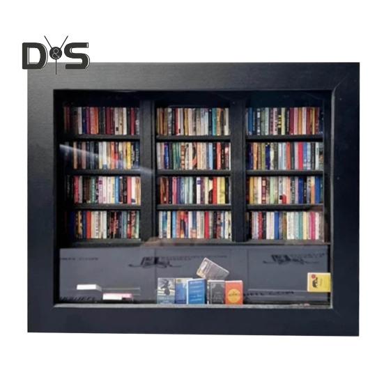 Mini knihovna pro úlevu od úzkosti Dřevěná miniaturní simulovaná polička s 200 ks Mini kniha s úlevou od stresu Hračka na stolní knihovnu pro domácí kancelář