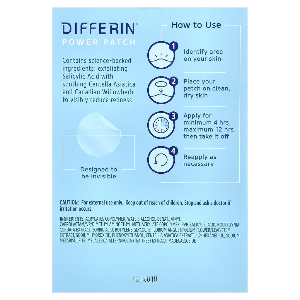 Differin Power Patch, Ultra-Thin Acne Skin Patch, 36 Transparent Patches