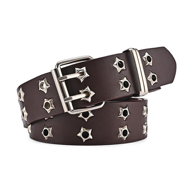 Pu Leather Belt With Star Grommet Design And Adjustable Buckle For Streetwear Punk Outfits Daily Wear