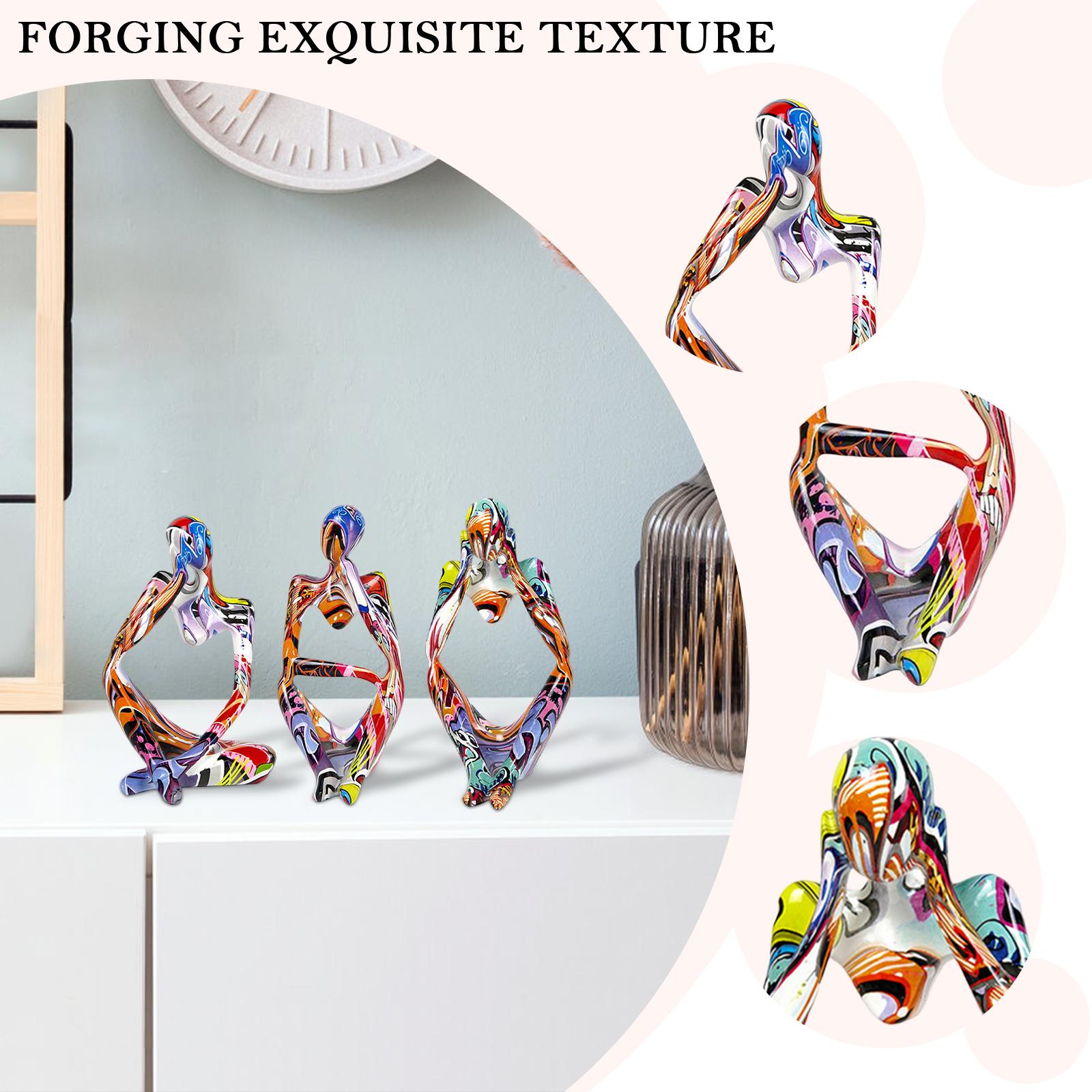 3pcs Abstract Thinker Figurine Ornaments Resin Abstract Thinker Figure Statues Mini Handicraft Home Decor for Office Study Shelf China Mainland