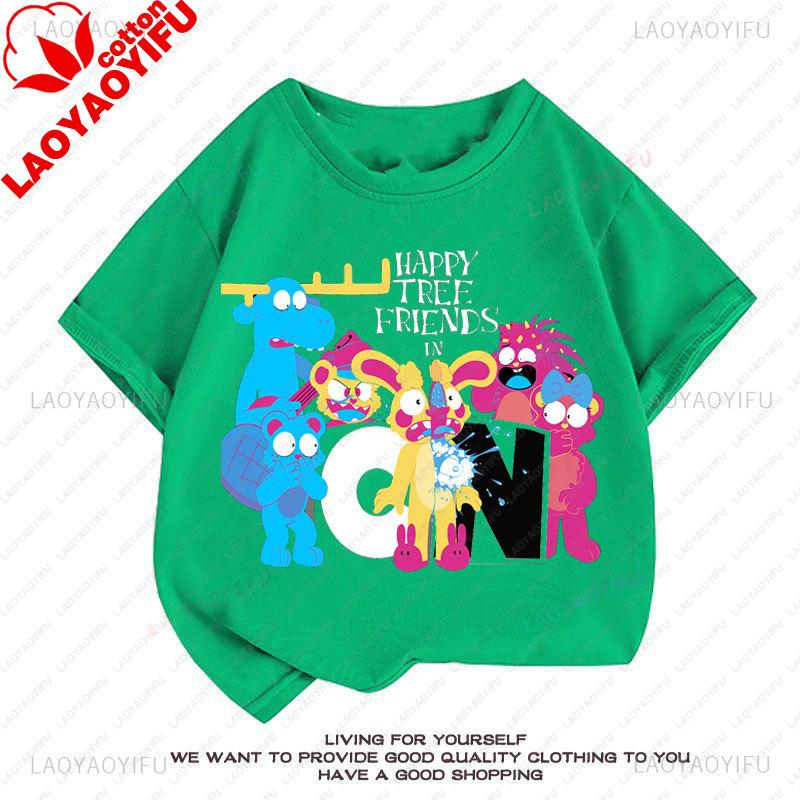 Camiseta Happy Tree Friends Estilo Kawaii Lindo Abrazos Dibujos Animados Gráfico Manga Corta Camiseta Oversize Casual Divertido Ropa Y2k