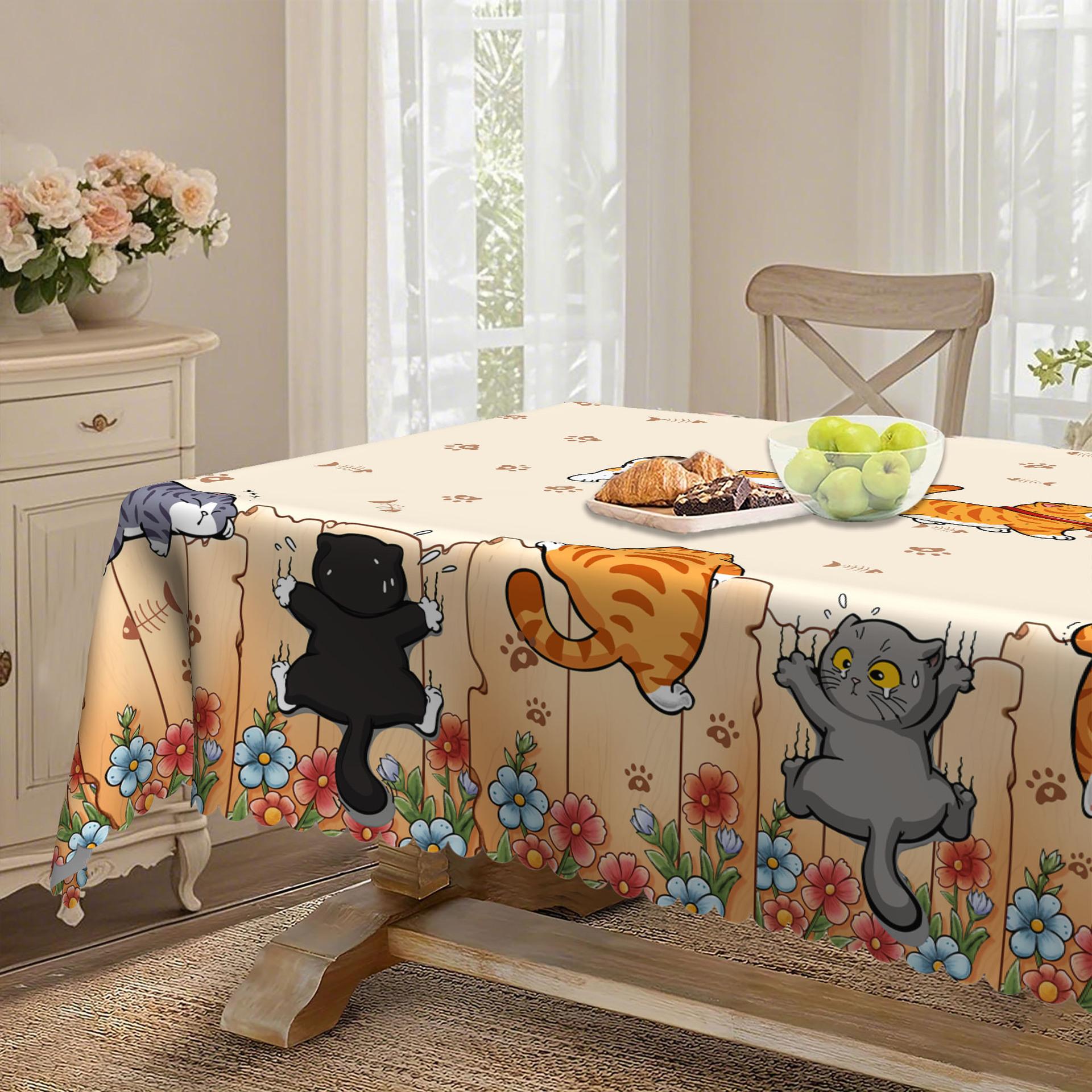 Eén Tafelkleed met Katten Thema Schattige Katten- en Pootafdruk Ontwerpen Kamerdecoratie Geschikt voor Huiskeuken Decor 150x300cm