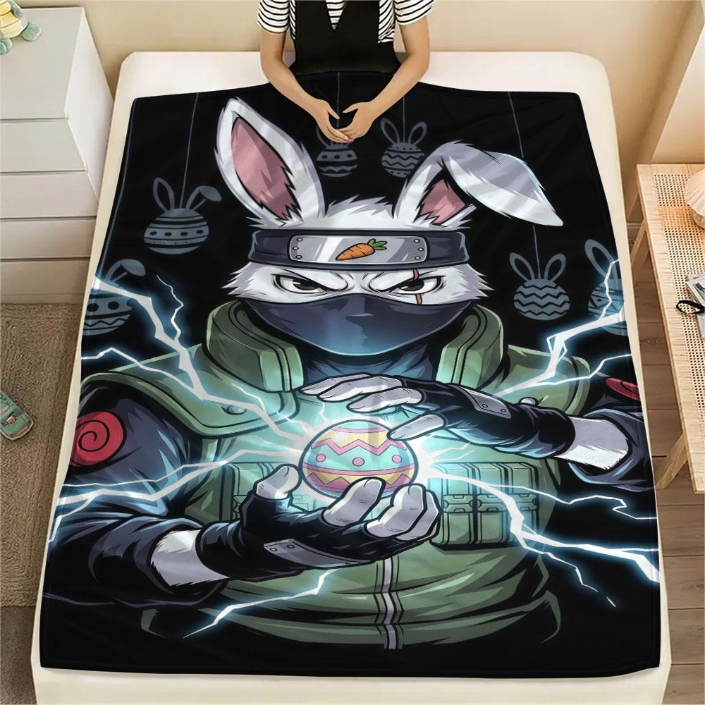 1Pc Naruto Easter Print Flannel Blanket, High Quality Comfortable for All Seasons, Home Decor, Warmth and Comfort, Perfect for Christmas Gifts