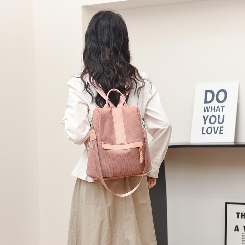 Cordrucksack Damen Einfarbiger Rucksack Studenten Schultasche