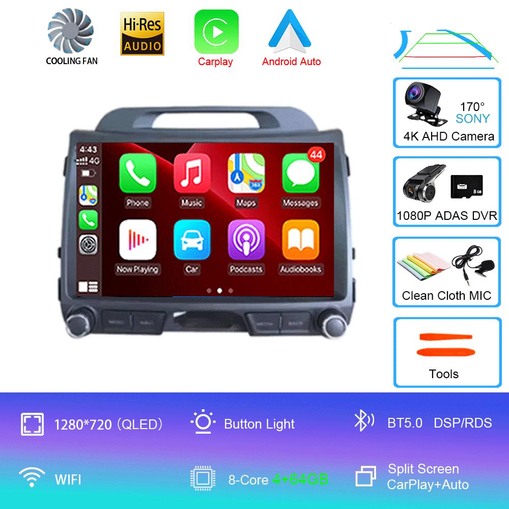 Android 14 For KIA Sportage 3 2010 - 2016 Car Multimedia Player GPS Navigation 9Inch QLED TouchScreen Wireless Carplay WIFI 4G