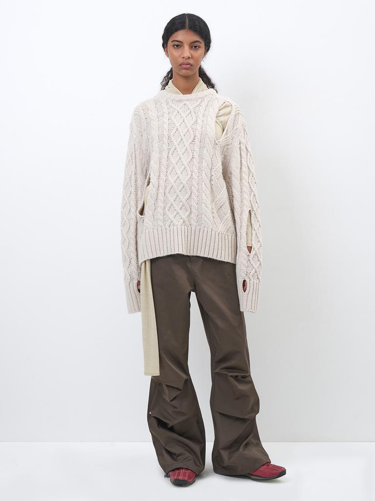 PARTIMENTO WOMEN 2Way Belted Layered Parachute Pants_Brown