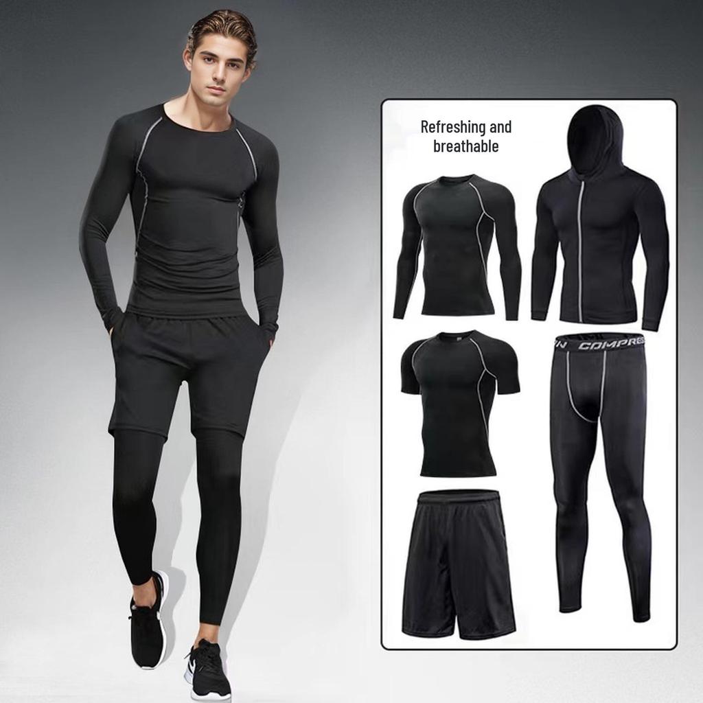 Men's High Elasticity Quick-Dry 5-Piece Fitness Set: Tights, Pants, Running & Training Gear
