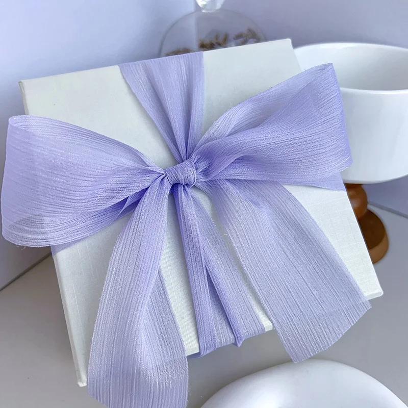 Silver Sparkling Yarn Ribbon Chiffon Wedding Wrinkle Mesh Accessories Bright Silk Wrinkle Gift Box Flower Bundle Packaging