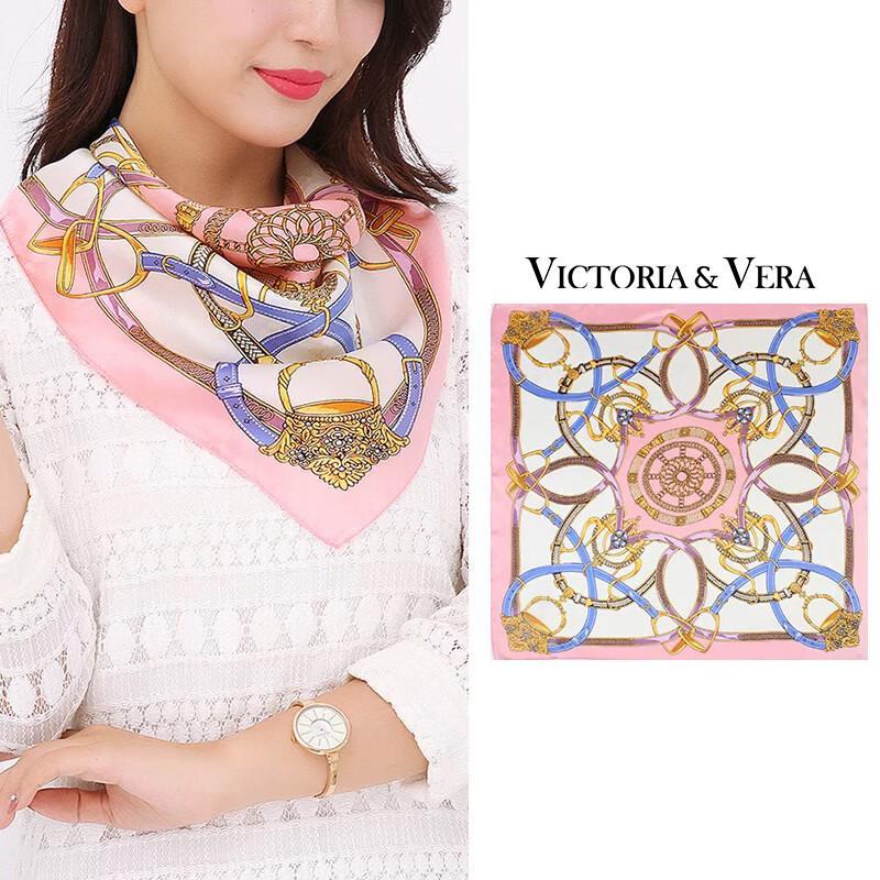 VICTORIA&VERA Crown Print Mulberry Silk Small Square Scarf