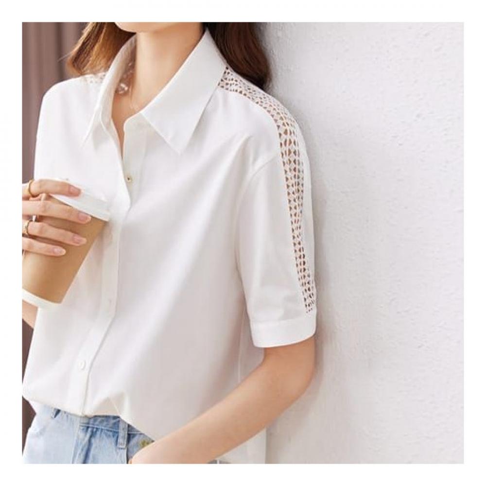 Navava Nb2059 Solid Lace Short Sleeve Shirt