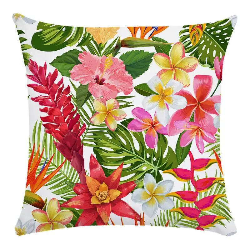 Colorful Parrot Flower Oil Painting Pattern Cushion Cover Sofa Decorative Pillow Cover Floral Pillowcase Home Decor 45X45Cm