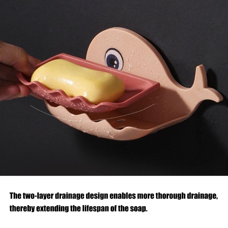 Modern Whale Shape Soap Holder For Bathroom Adhesive Mounting No Tools Required Plastic Waterproof Shelf Soap Dish