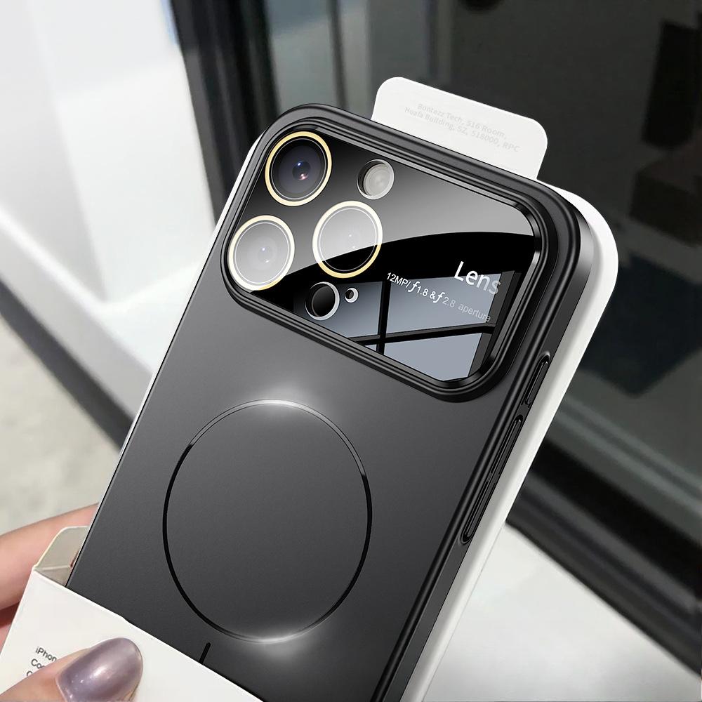 Applicable To IPhone16promax Thin Circle High-light Magnetic Phone Case Large Window PC Metal Paint Apple 15 Sheath