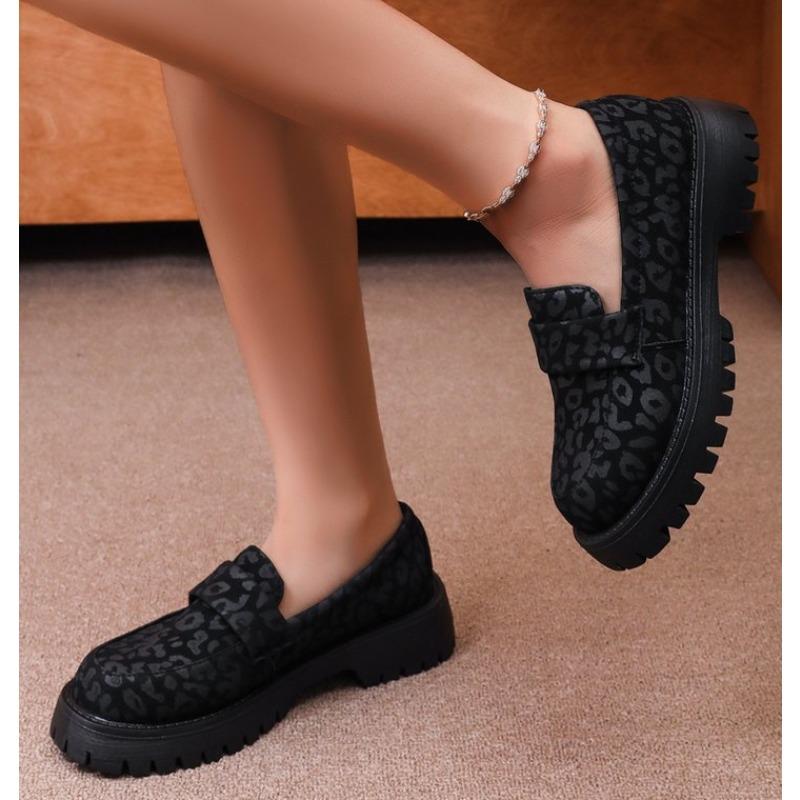 Women's Leopard Patchwork Slip-on Loafers Chunky Heel Platform Flats New Moccasins Casual Shoes Plus Size Zapatos