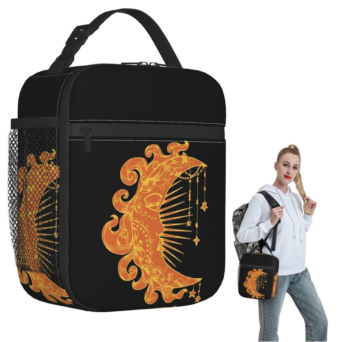 Witchy Mystic Moon Face Stars Sun Insulated Lunch Bag for Women Kids Leakproof Food Boxes Thermal Lunch Box Tote One Size