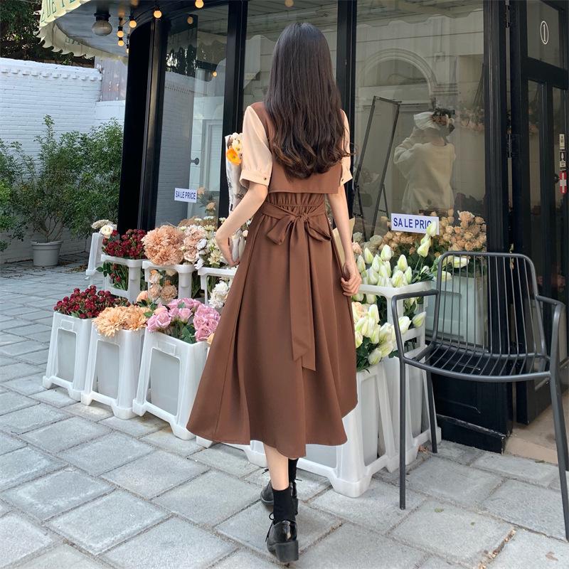 Damen Retro Patchwork Petite Sommerkleid: College-Stil, Kurzärmelig, Übergröße, Lockere Passform, Schlankmachender Zweiteiler-Look