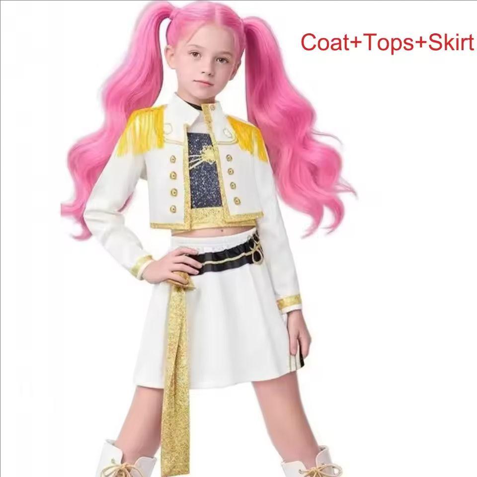 Kids K-pop Rumi Zoey Mira Cosplay Huntrix Costume 3D Print Demon Hunters Mira Stage Costumes Child Halloween Party Clolthes Set