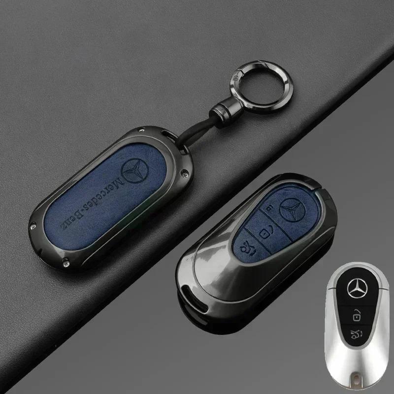 AXX2   Leather Car Key Case Cover Shell Holder Bag For Mercedes Benz 2022 C S Class W206 W223 S350 C260 C300 S400 S450 S500 Accessories