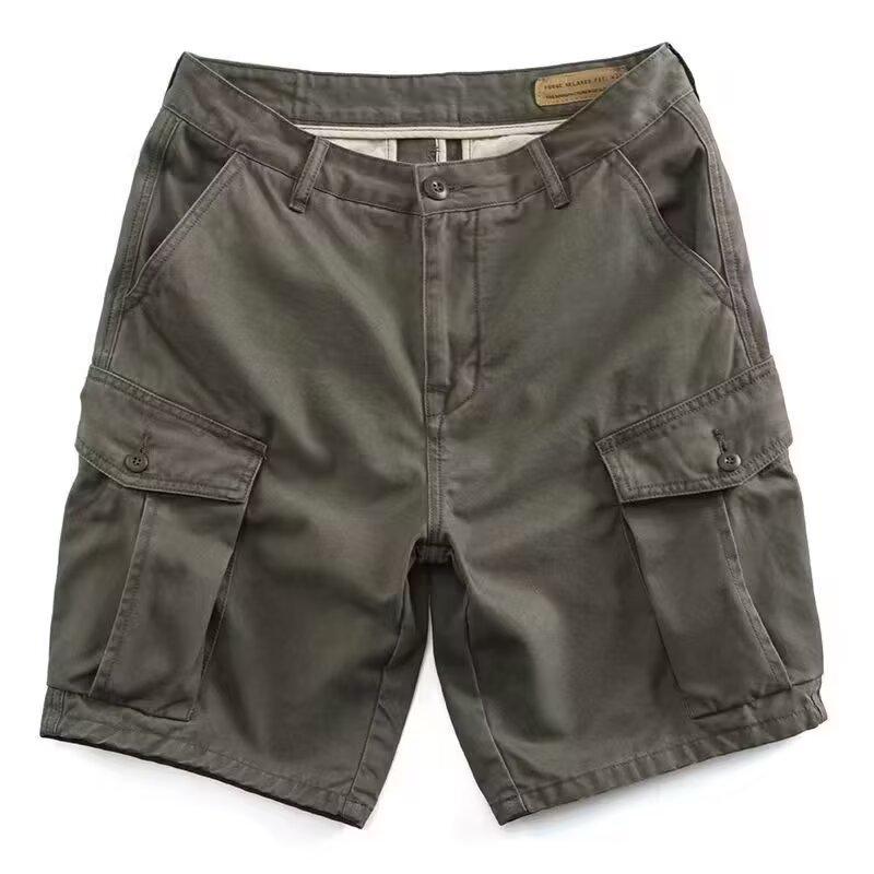 Men's Heavy-Duty Multi-Pocket Elastic Waist Work Shorts, Old Khaki, American Style, Casual Summer Wear