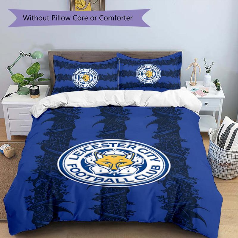 3pcs Leicester City FC Design Cover Set - HD Printed Bedding with 1 Cover and 2 Pillowcases - Perfect for Home and Dorm Decor
