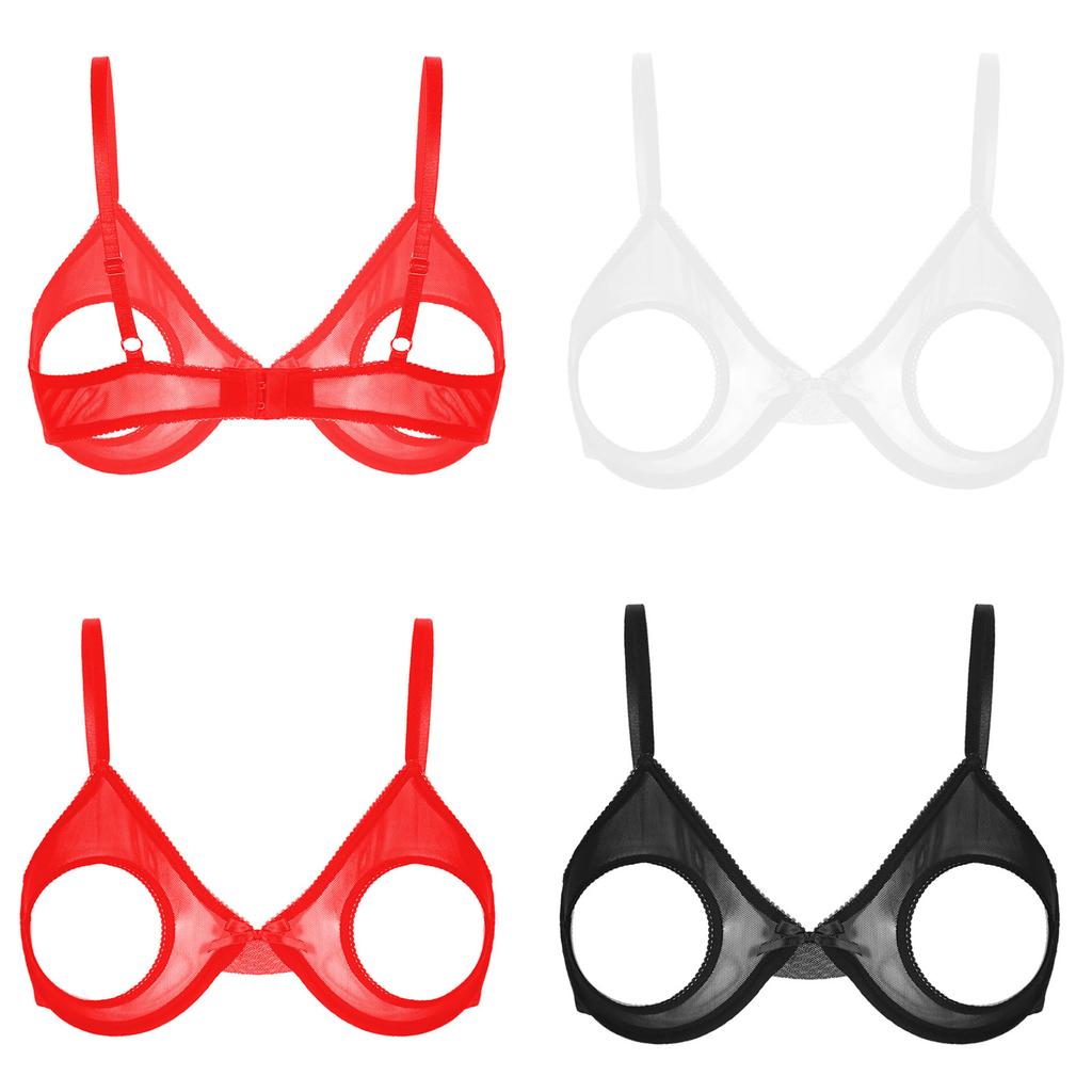 Hollow Out Open Cups Underwired Bra Tops Mesh Brassiere Underwear Corset Bustier Women Wedding Night Lingerie