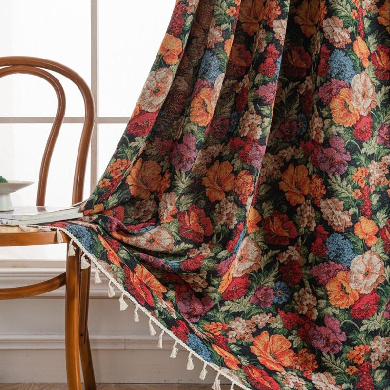 

Bedroom Living Room Curtains Flower Jacquard American Style Curtain Finished Kitchen Curtain Bay Window Semi-shading Valance W150 x H160cm&Rod Pocket