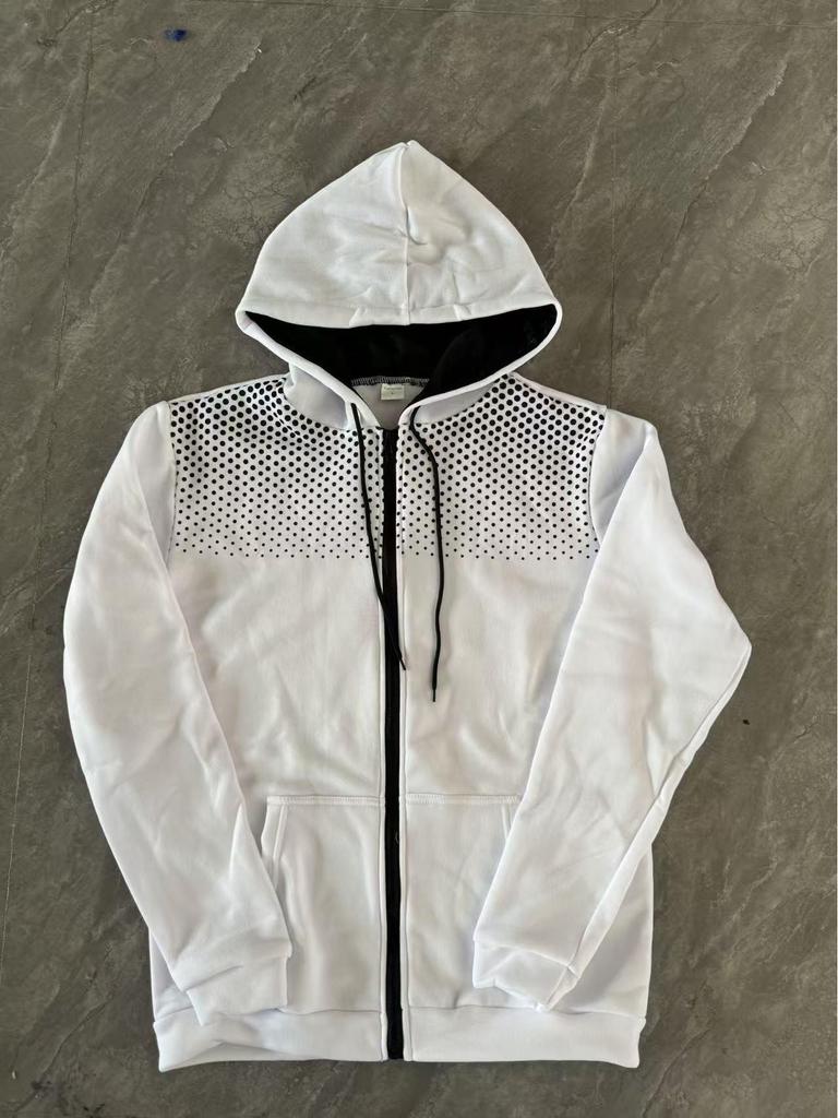 Men's Polka Dot Sporty Casual Fleece Cardigan Hoodie for Autumn/Winter