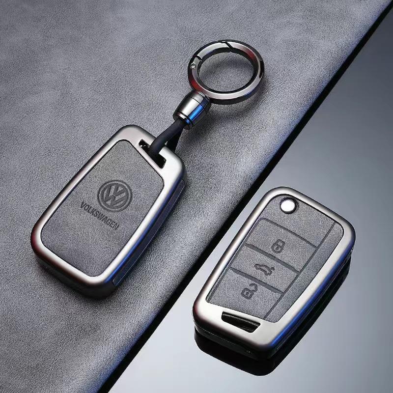Custodia Portachiavi Remoto in Lega e Pelle per Auto Guscio Portatarga per VW Volkswagen Golf 7 MK7 Tiguan MK2 T-roc T-cross Accessori Auto