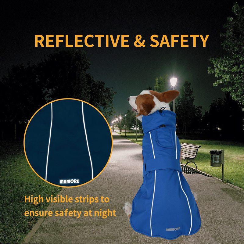 Waterproof Dog Raincoat with Reflective Strip, Adjustable Breathable Rain Coat Jacket with Leash Hole for Dogs