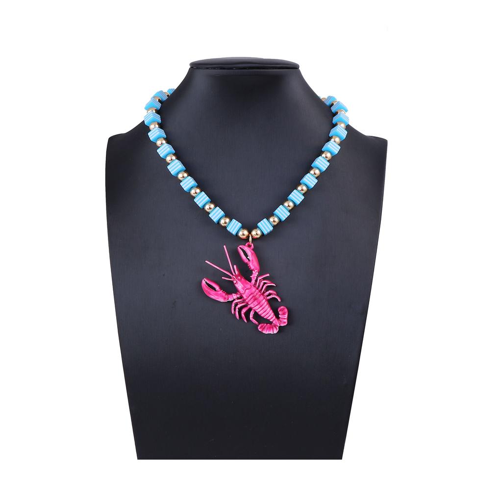Simple and Fashionable Summer Fresh Ocean Wind Colorful Handmade Beaded Alloy Lobster Pendant Female Versatile Necklace