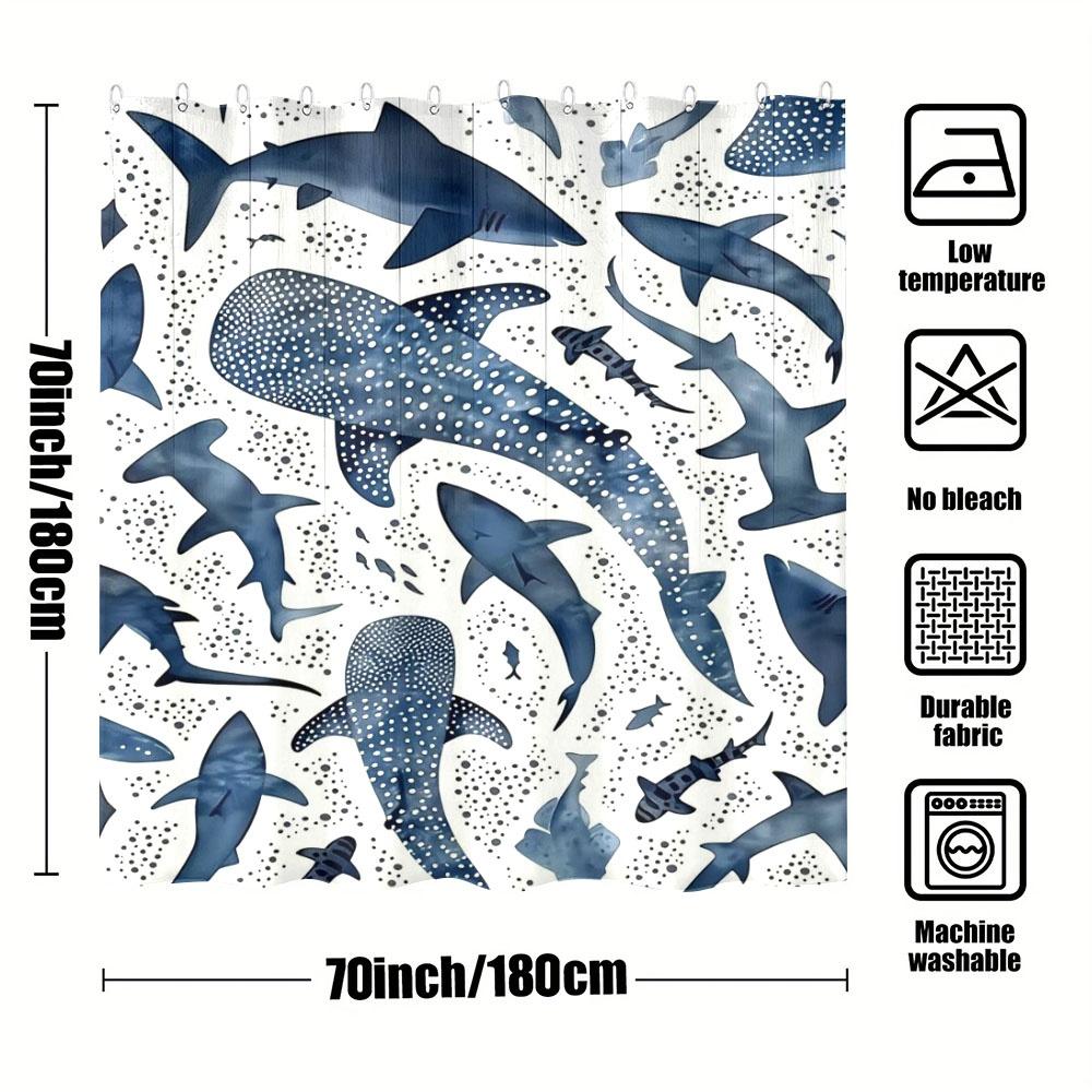 Shower Curtain Whales Sharks Ocean Pattern Blue Nautical Waterproof Bath Decor Large Size 180x180cm Bathroom curtain