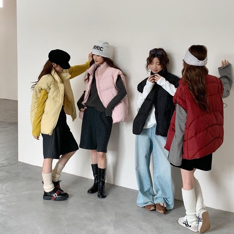 New Women's Clothing Solid Color Zipper Pocket Cotton Clothes Vest Fashion Stand-up Collar Temperament Commuter Jacket