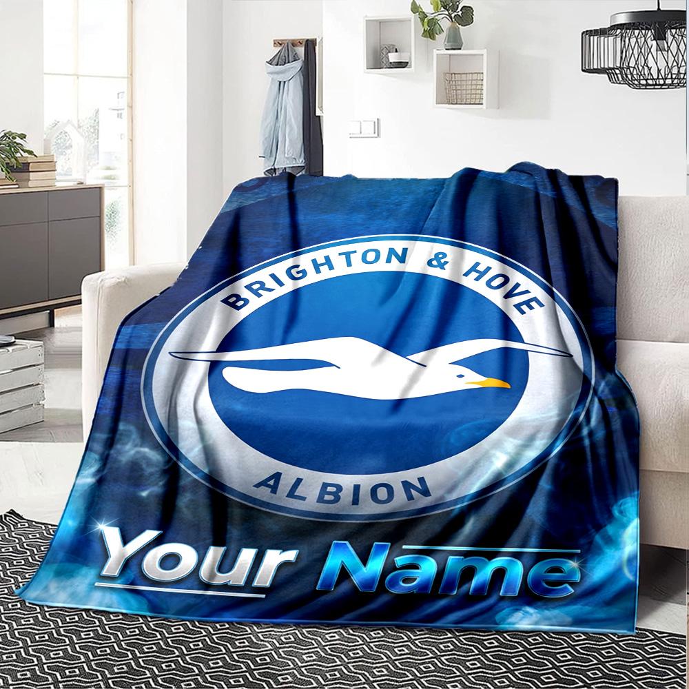 1pc Brighton & Hove Albion F.C. Blanket with Custom Name, Gift, for Men and Women, Soft Blanket, Good for Sofa Bed Couch Travel, Lightweight Flannel B