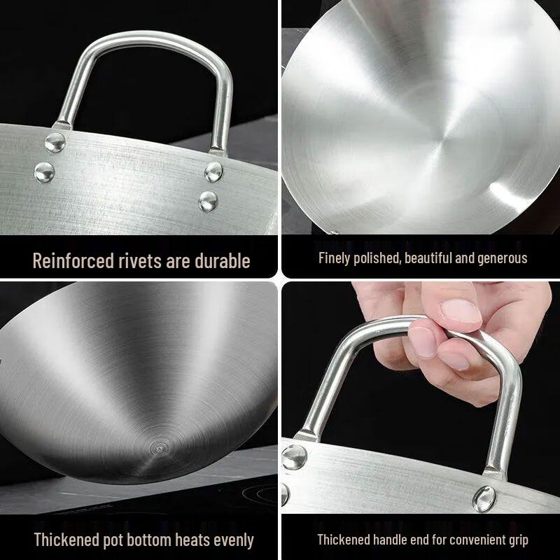 Diruien Verdickter Edelstahl Wok mit Doppelgriff