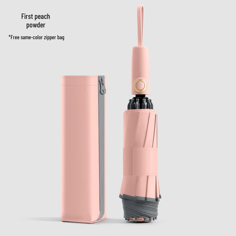 XUQING 10-Rib Automatic Tri-fold Business Umbrella with Zipper Pouch Handle