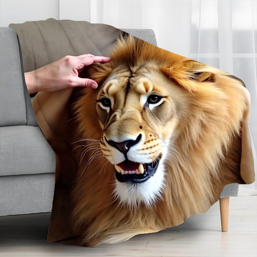 Realistic Lion Fleece Blanket 3D Animal Print Soft Cozy Throw Wildlife Art Design Home Decor Gift for Men and Nature Lovers