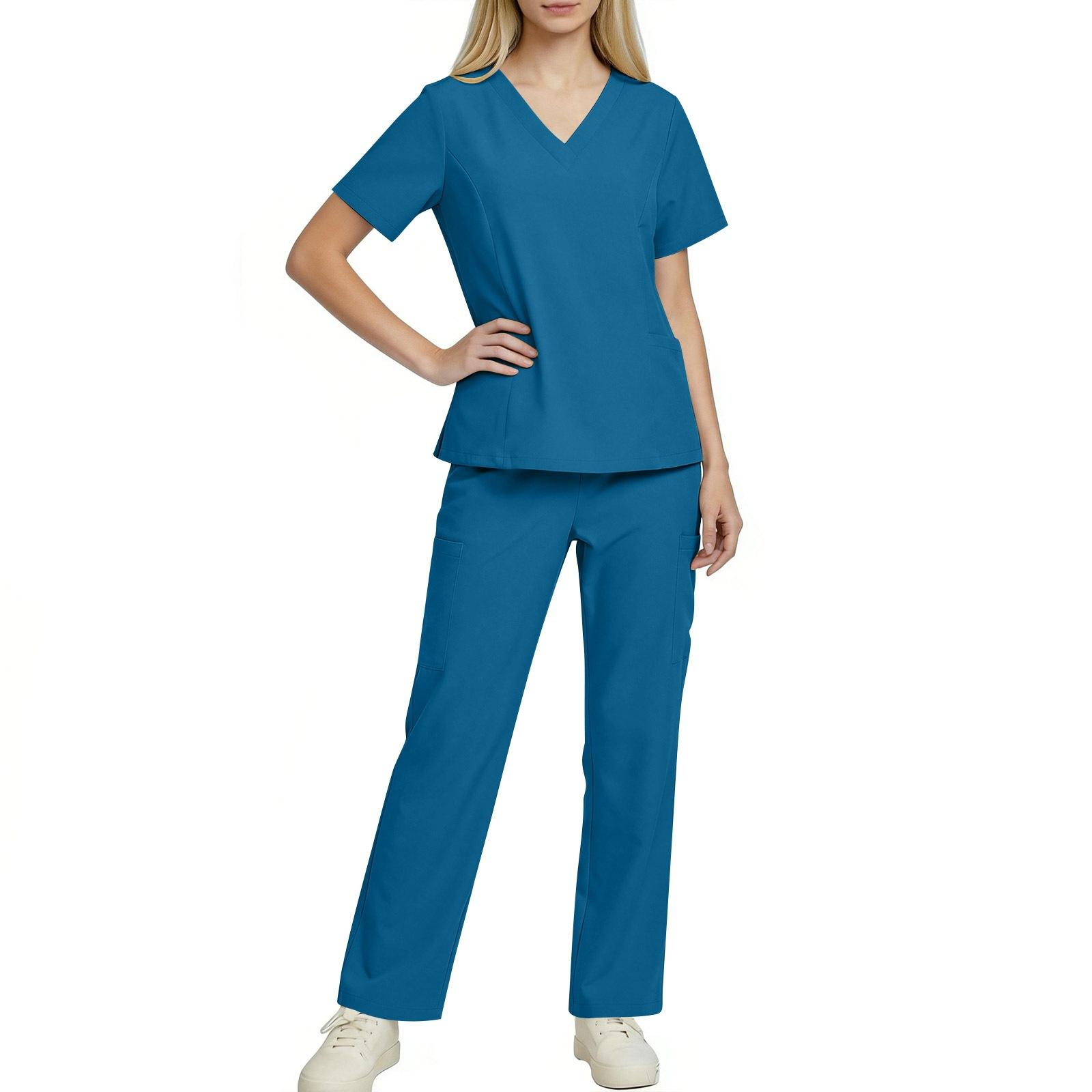 

Women s Fashion -Color Short-Sleeve V-Neck Workwear Set With Pocket XXL