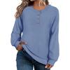 Women's Loose-Fitting Solid-Color Button-Up Long-Sleeved Round-Neck Pullover Knit Sweater Top