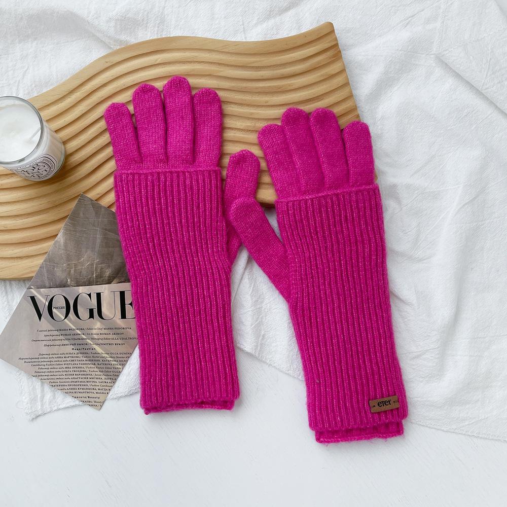 Monochrome Macaron Yarn Gloves Knitted Removable Gloves Women's Autumn and Winter Premium Hand Kit