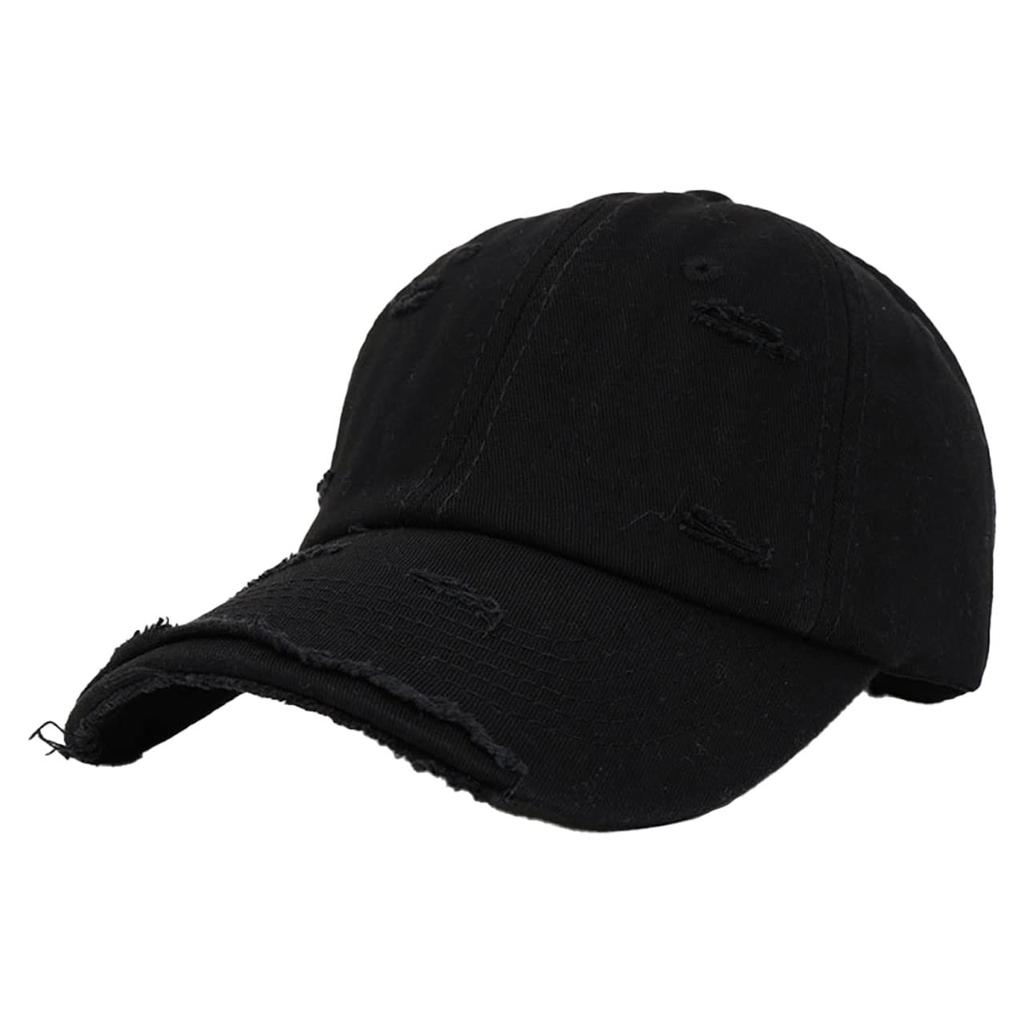 Plain Distressed Simple CA537 [White Fang] Cap, Design, Sports, Men's, Women's, (Black)
