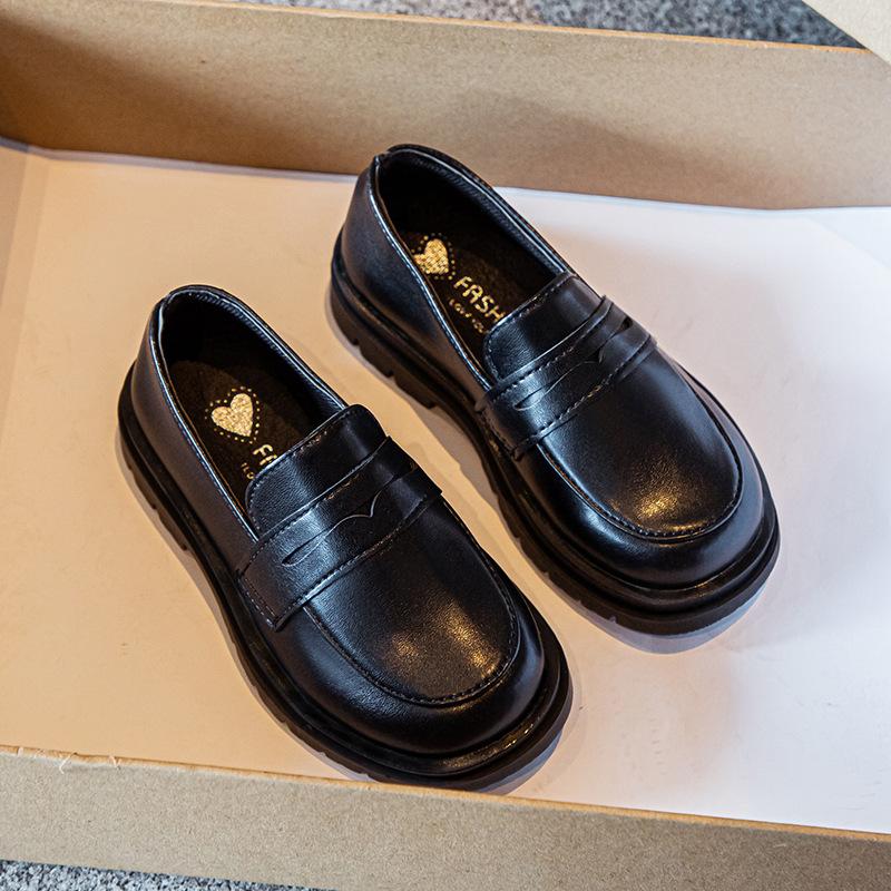 Sapatos Mocassins Infantis Retro Estilo Britânico para Primavera/Outono Respiráveis, Antiderrapantes, Sola Macia, Sapatos Feijão