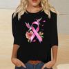 Women's Casual Round Neck Three-Quarter Sleeve Print Blouse with Ribbon and Butterfly Heart Pattern