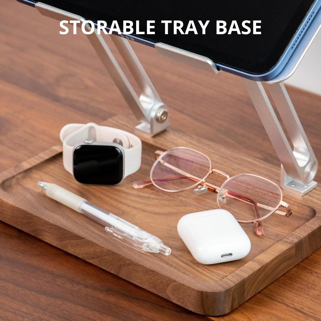 Muso Wood Wooden Laptop Stand for Desk, Laptop Riser with Walnut Storage Base, Adjustable Laptop Stand, Ergonomic Wooden Laptop Ventilation Stand for