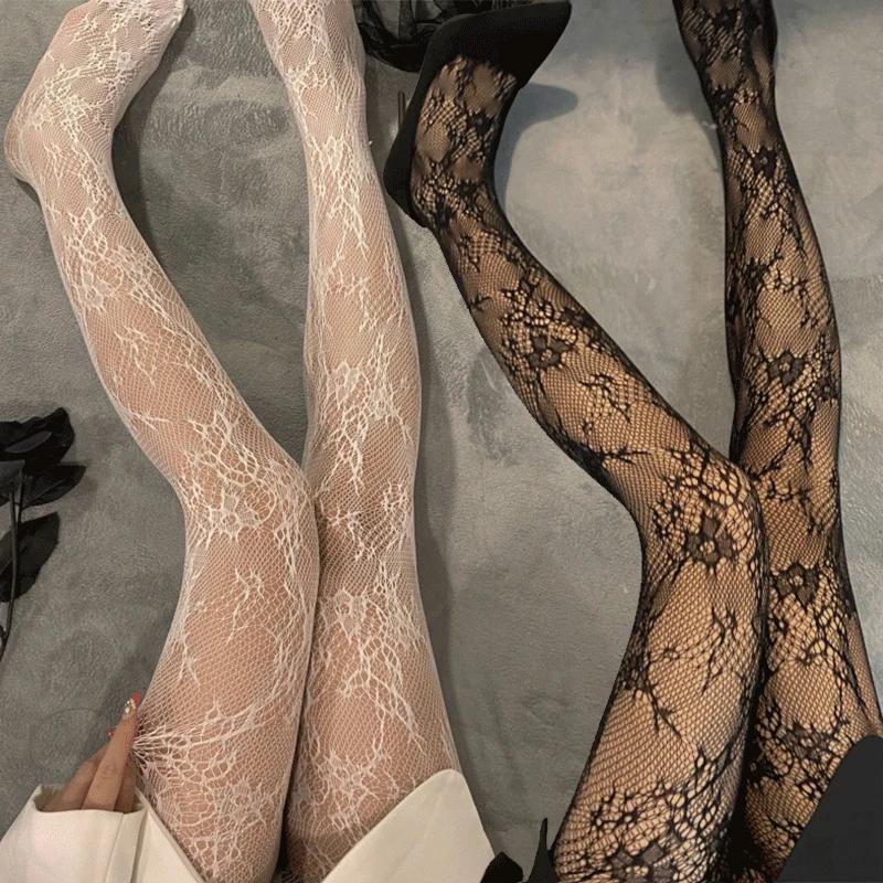 Japanese Lolita Retro Floral Rattan White Hosiery Hot Tights Classic Lolita Hollowed Out Lace Mesh Stockings Bottomed Pantyhose